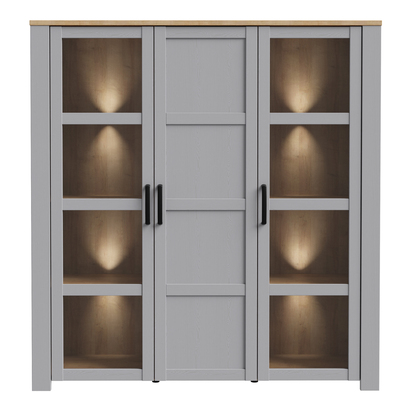 Ashford Large Display Cabinet inc. 4x LED Lights in Riviera Oak/Grey Oak