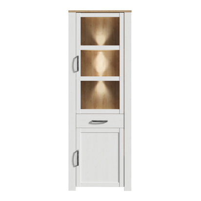 Ashford Narrow Display Cabinet inc. 2x LED Lights in Riviera Oak/White