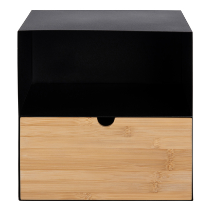 Clifton 2 1 Drawer Wallmounted Bedside Table in Black & Bamboo