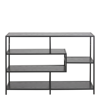 Rowan Wide Black Metal Bookcase with 4 Black Oak Shelves