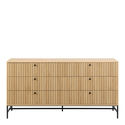 Finley Wide Chest of 6 Drawers in Oak/Black Legs