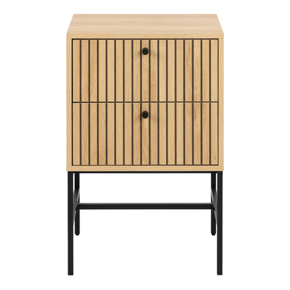 Finley 2 Drawer Bedside Table in Oak/Black Legs