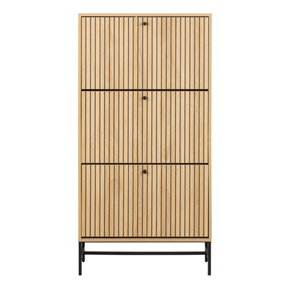 Finley Shoe Cabinet 3 Flip Down Doors in Oak/Black Legs