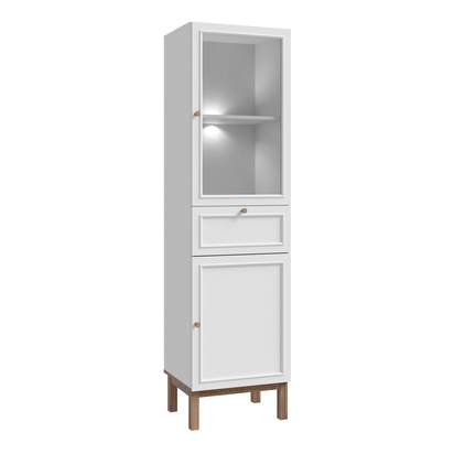 Wensley Bramley with 1 Door 1 Drawer and 1 Glass Door in Light Grey and Oak inc LED Lighting