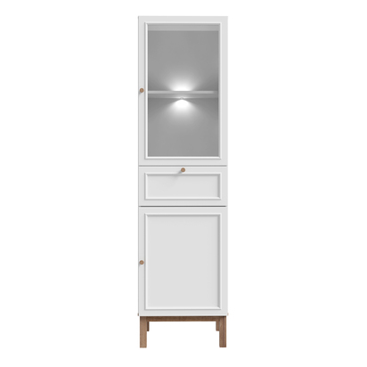 Wensley Bramley with 1 Door 1 Drawer and 1 Glass Door in Light Grey and Oak inc LED Lighting