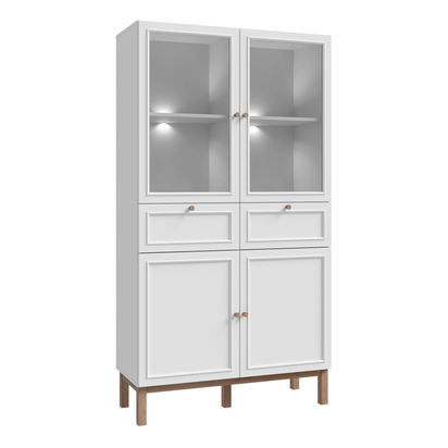 Wensley Bramley with 2 Doors 2 Drawers and 2 Glass Doors in Light Grey and Oak inc LED Lighting