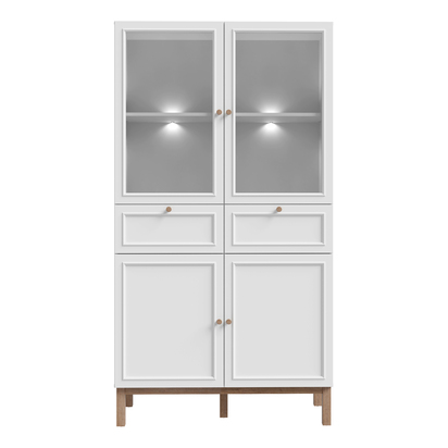 Wensley Bramley with 2 Doors 2 Drawers and 2 Glass Doors in Light Grey and Oak inc LED Lighting