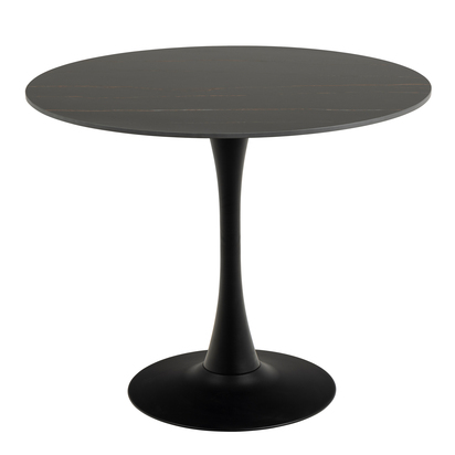 Malta Ceramic Round Dining Table in Black 90cm includes 4 Celia Dining Chairs in Light Grey
