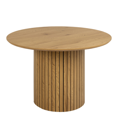 Yale Dining Table in Oak 120cm includes 4 Adele Dining Chairs in Light Brown Fabric