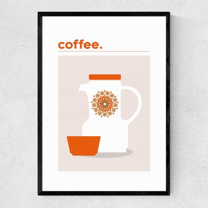 70s orange Coffee Pot 50x70cm Frame Black Narrow (15mm) 