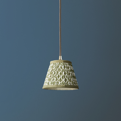 18cm Straight Empire Pendant shade in Temple Green block printed cotton