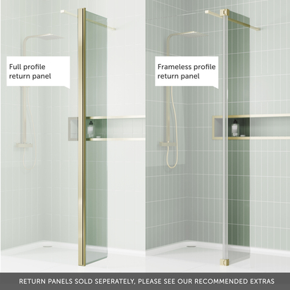 Harbour i8 Brushed Brass 1200mm Screen for Walk in Showers / Wetrooms - Easy Clean Coated Glass