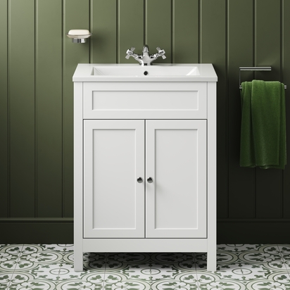 Butler & Rose Catherine Traditional 600mm Floorstanding Vanity Unit with Basin - Chalk White