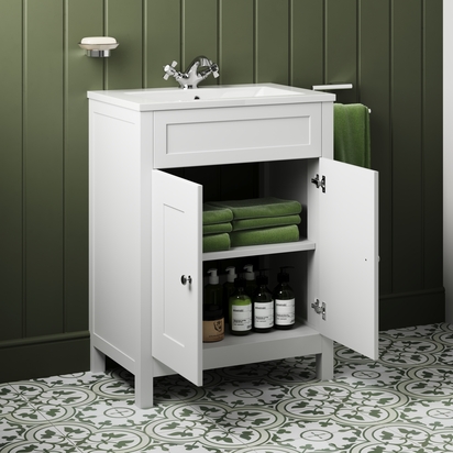 Butler & Rose Catherine Traditional 600mm Floorstanding Vanity Unit with Basin - Chalk White