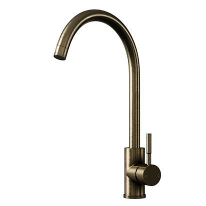 Top-Fix Vito Mono Kitchen Mixer Tap with Swan Neck Spout - Antique Brass