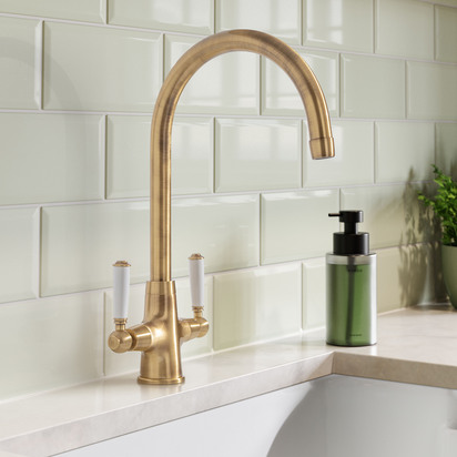 Rangemaster Aquaclassic2 Twin Lever Monobloc Kitchen Mixer Tap - Antique Brass