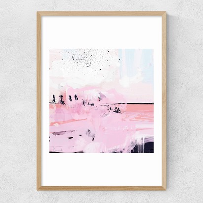 Peach Beach 30x30cm Frame Natural Oak Narrow (15mm) 