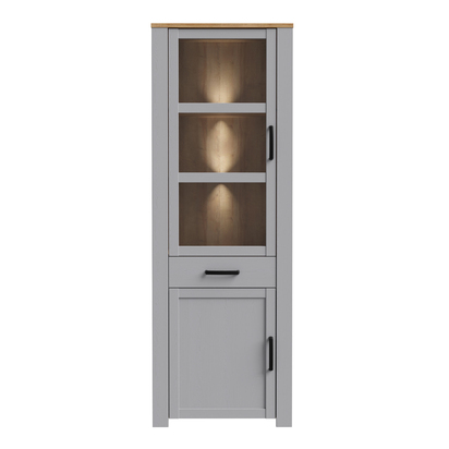 Ashford Narrow Display Cabinet inc. 2x LED Lights in Riviera Oak/Grey Oak