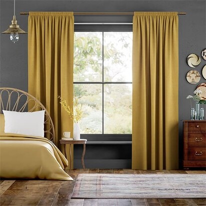CURTAINS 2 GO - Bijou Linen Sunflower Curtains - Blackout Lining - Pencil Pleat Heading - Pair - Made to Measure
