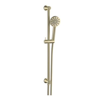 Core Shower Package, 2 Outlet Manual Valve, Smooth Shower Head & Fluted Slide Rail Kit - Brushed Brass