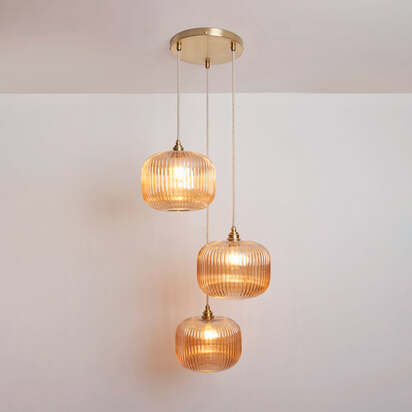 Amber Reeded Triple Drop Pendant, Satin Brass / Satin Brass / 1420mm - Minimum