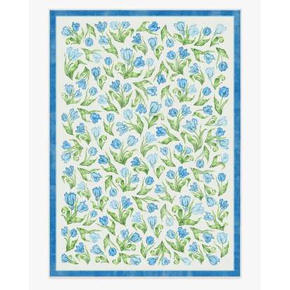 Garden Party Blue Flatwoven Rug by Mrs. Alice - 305 x 425 cm - Rug + Pad System