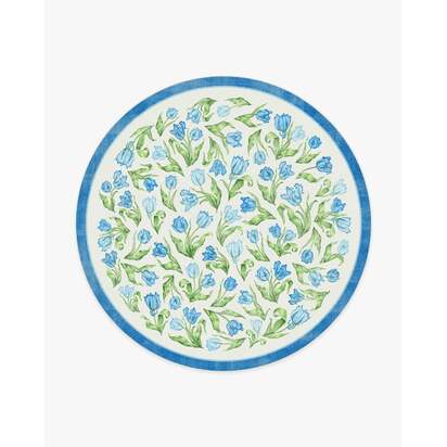 Garden Party Blue Flatwoven Rug by Mrs. Alice - 245 Round cm - Rug + Pad System