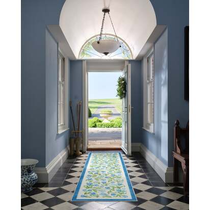 Garden Party Blue Flatwoven Rug by Mrs. Alice - 245 Round cm - Rug + Pad System