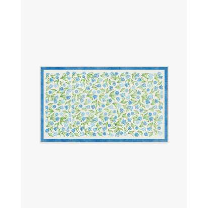 Garden Party Blue Flatwoven Rug by Mrs. Alice - 90 x 150 cm - Rug + Cushioned Pad System