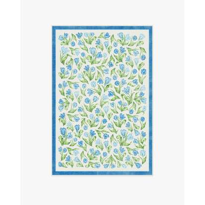 Garden Party Blue Flatwoven Rug by Mrs. Alice - 120 x 185 cm - Rug + Cushioned Pad System