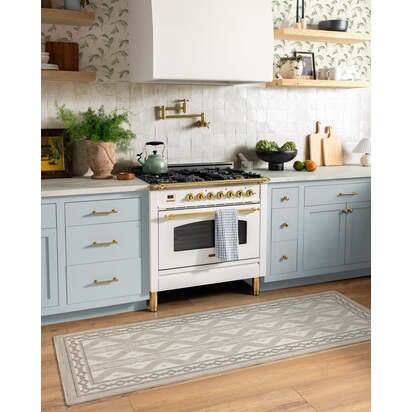 Ava Ikat Beige Flatwoven Rug by Mrs. Alice - 185 Round cm - Rug + Cushioned Pad System