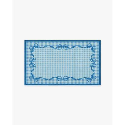 Audrey Blue Flatwoven Rug by Mrs. Alice - 90 x 150 cm - Rug + Cushioned Pad System