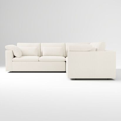 Harmony Modular Sectional Set 03: Left Arm Sofa + Right Arm Sofa, Yarn Dyed Linen Weave, Alabaster, Concealed Supports