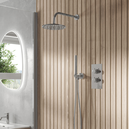 Core Concealed Thermostatic Valve, Fixed Head & Shower Handset Kit - Chrome