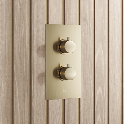 Core Concealed Thermostatic Valve, Fixed Head & Shower Handset Kit - Brushed Brass