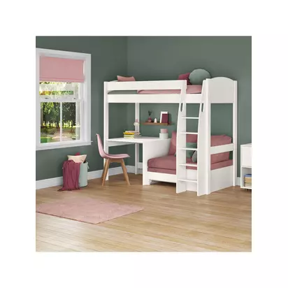 Stompa Uno S 21 High Sleeper Bed Frame with Fixed Desk, Pink Blossom Pink Blossom | H178.30 x W121.20 x D208.20cm