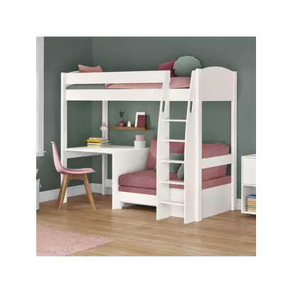 Stompa Uno S 21 High Sleeper Bed Frame with Fixed Desk, Pink Blossom Pink Blossom | H178.30 x W121.20 x D208.20cm