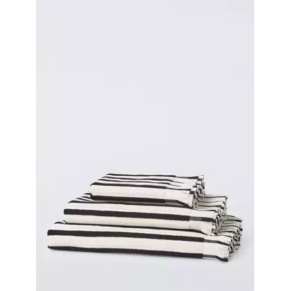 John Lewis Fringed Edge Stripe Towels, White/Black White And Black | H90 x W50cm