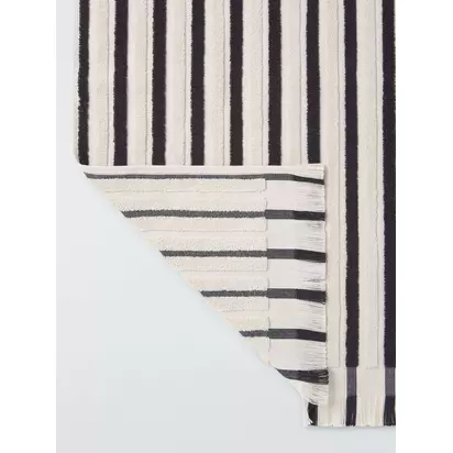 John Lewis Fringed Edge Stripe Towels, Black And Cream Black And Cream | H90 x W50cm