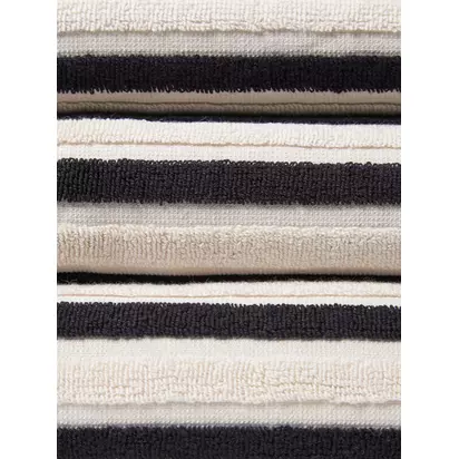 John Lewis Fringed Edge Stripe Towels, White/Black White And Black | H90 x W50cm