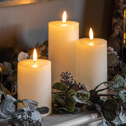 LED Candle Rustic Ivory (Set of 3) 75x75x150mm