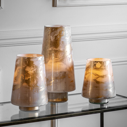 Studio Marbled Hurricane Large Gold White Candle Holder  - Large