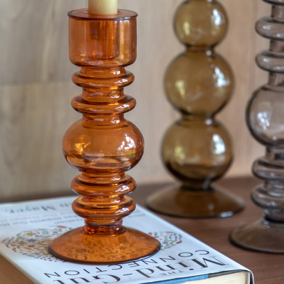 Studio Movera Glass Taper Candlestick Amber 180mm