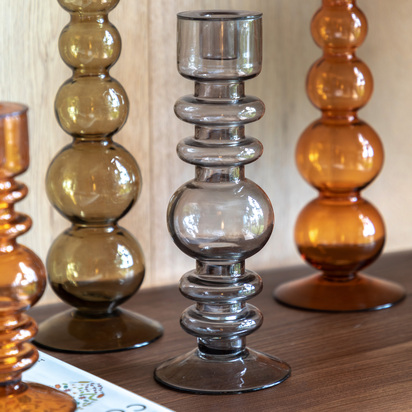 Windsor Glass Taper Candlestick Smoke