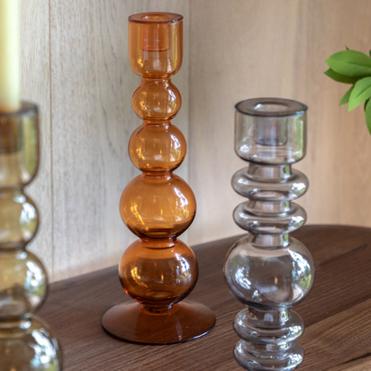Studio Villena Glass Taper Candlestick Amber 300mm