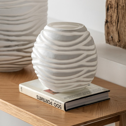 Radleigh Handblown Carved Glass Vase White  - Small