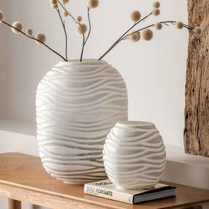 Radleigh Handblown Carved Glass Vase White  - Large