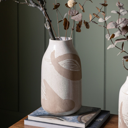 Burwood Vase Large Reactive White Brown 190x190x330mm  - Large