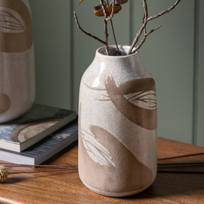 Burwood Vase Small Reactive White Brown 145x145x255mm  - Small