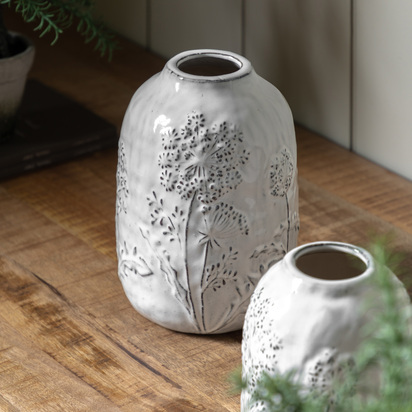 Studio Meadow Embossed Ceramic Vase Stone 150x150x195mm  - Small